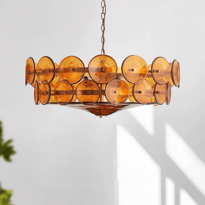 Solaris Disc Glass Chandelier - Modern Design, Adjustable Height, LED
