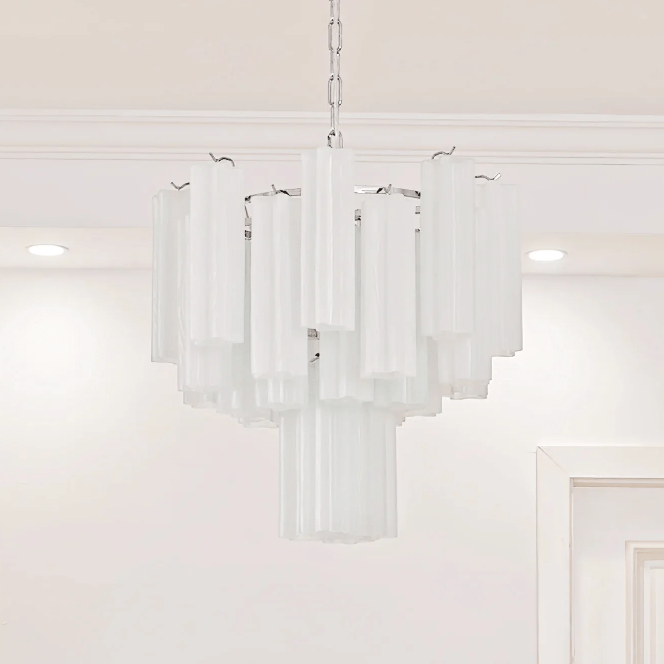 Frosted Glass Tubes Chandelier - Modern Design with Adjustable Height