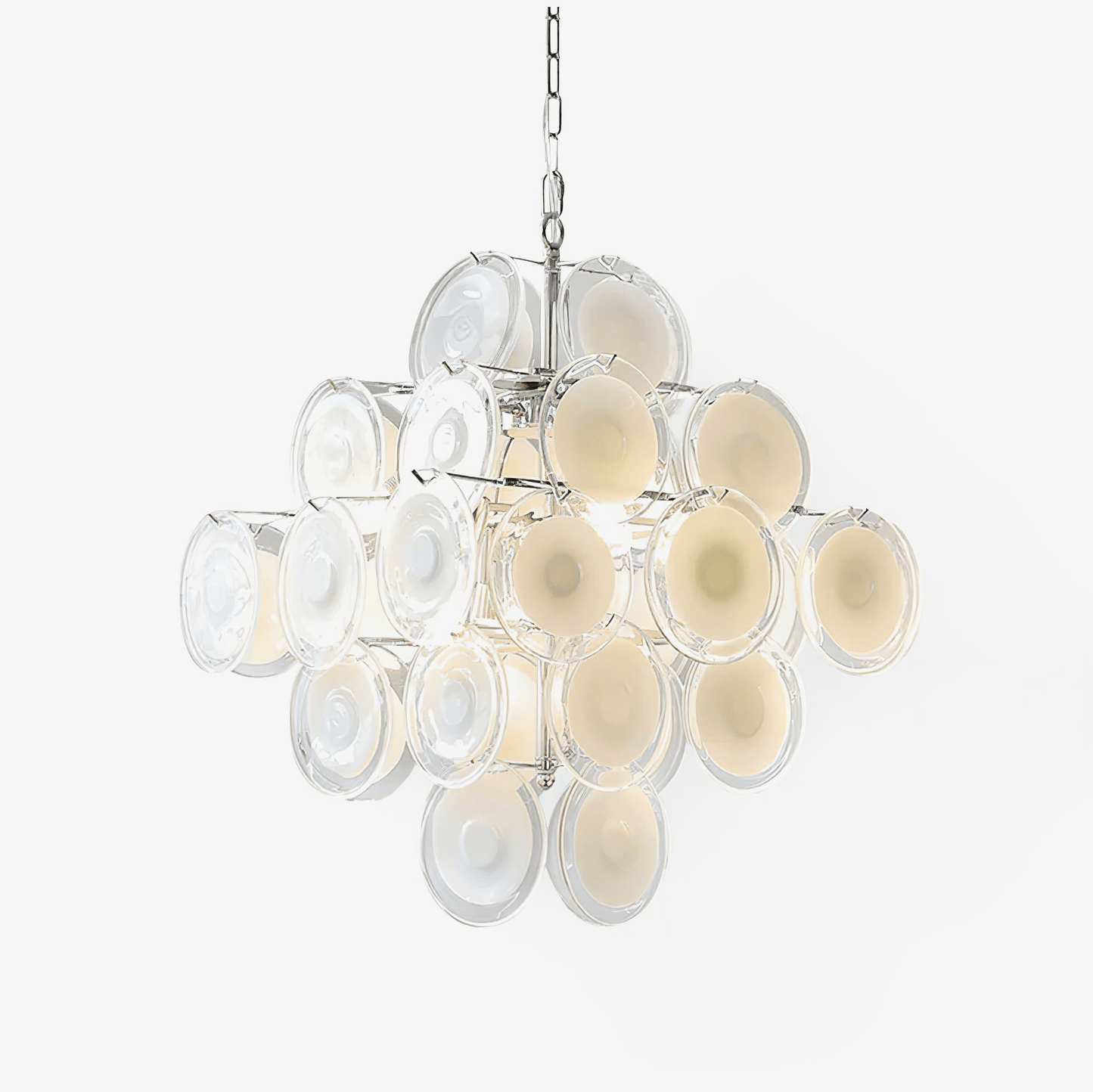 Modern White Glass Disc Chandelier with Adjustable Height & LED Compat