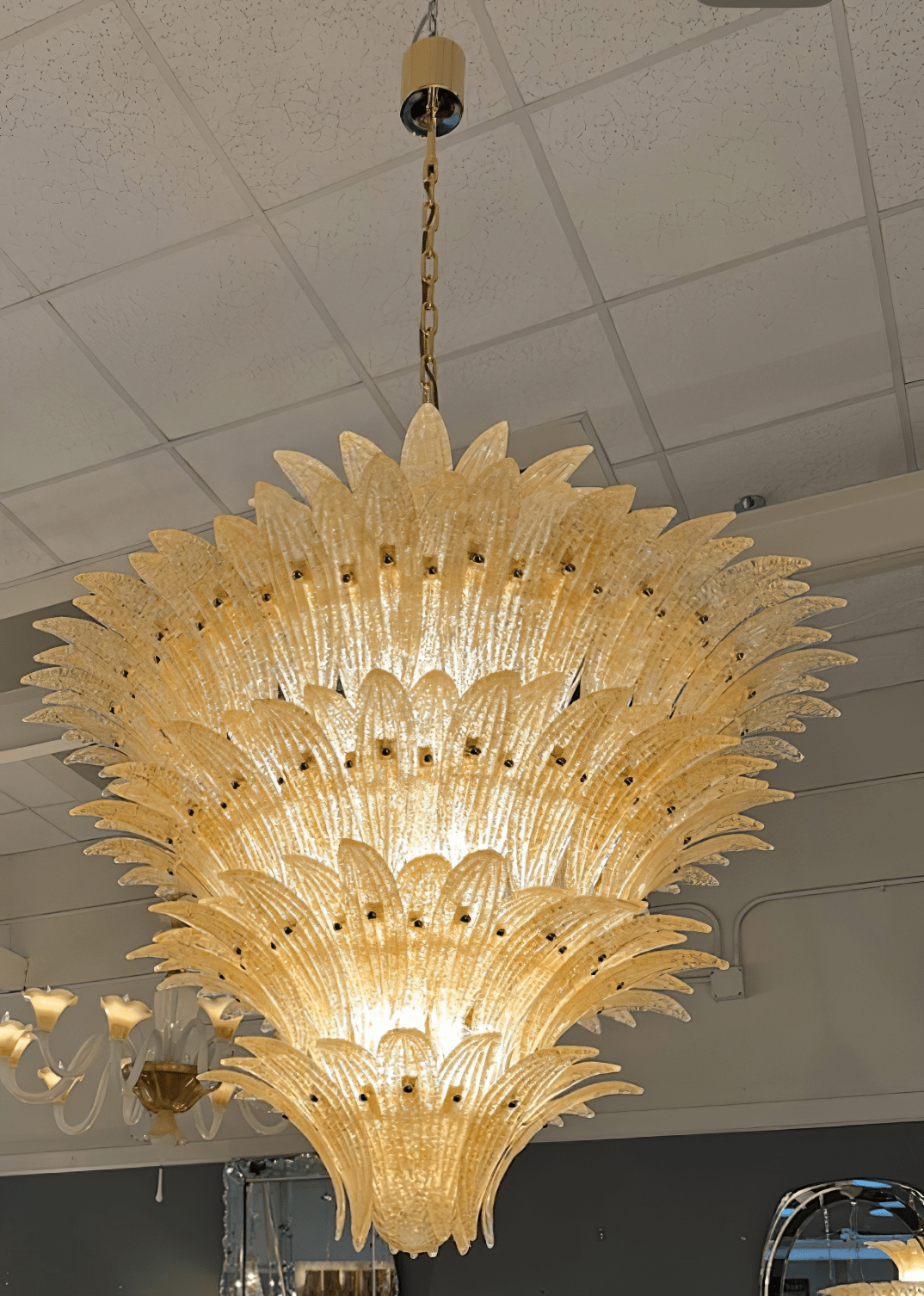 Elegant Glass Palmette Chandelier with Dimmable LED Lights