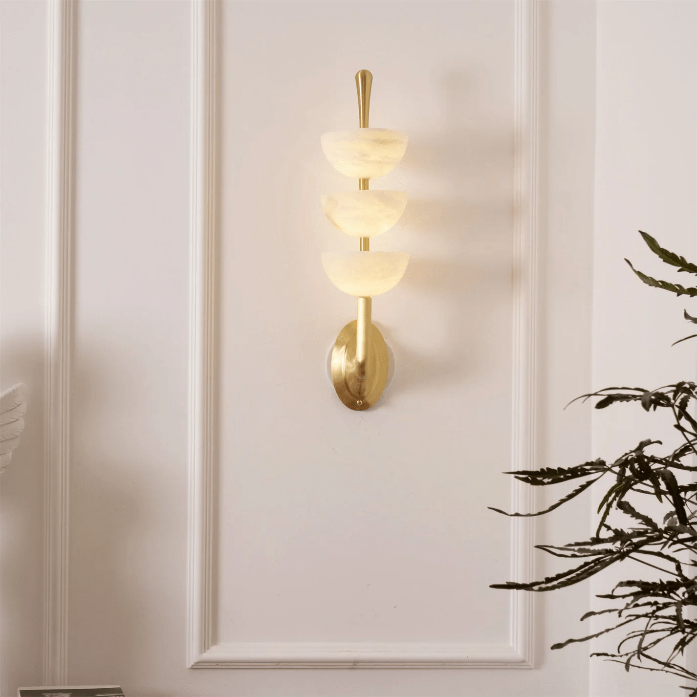 Triple Alabaster Wall Sconce - Elegant Lighting with Adjustable Bright