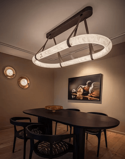 Elegant Circle Alabaster Chandelier with Adjustable Height & Soft Ligh