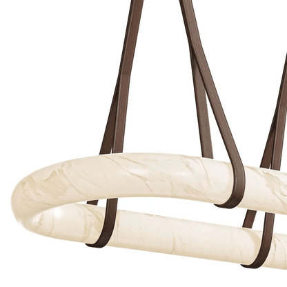 Elegant Circle Alabaster Chandelier with Adjustable Height & Soft Ligh