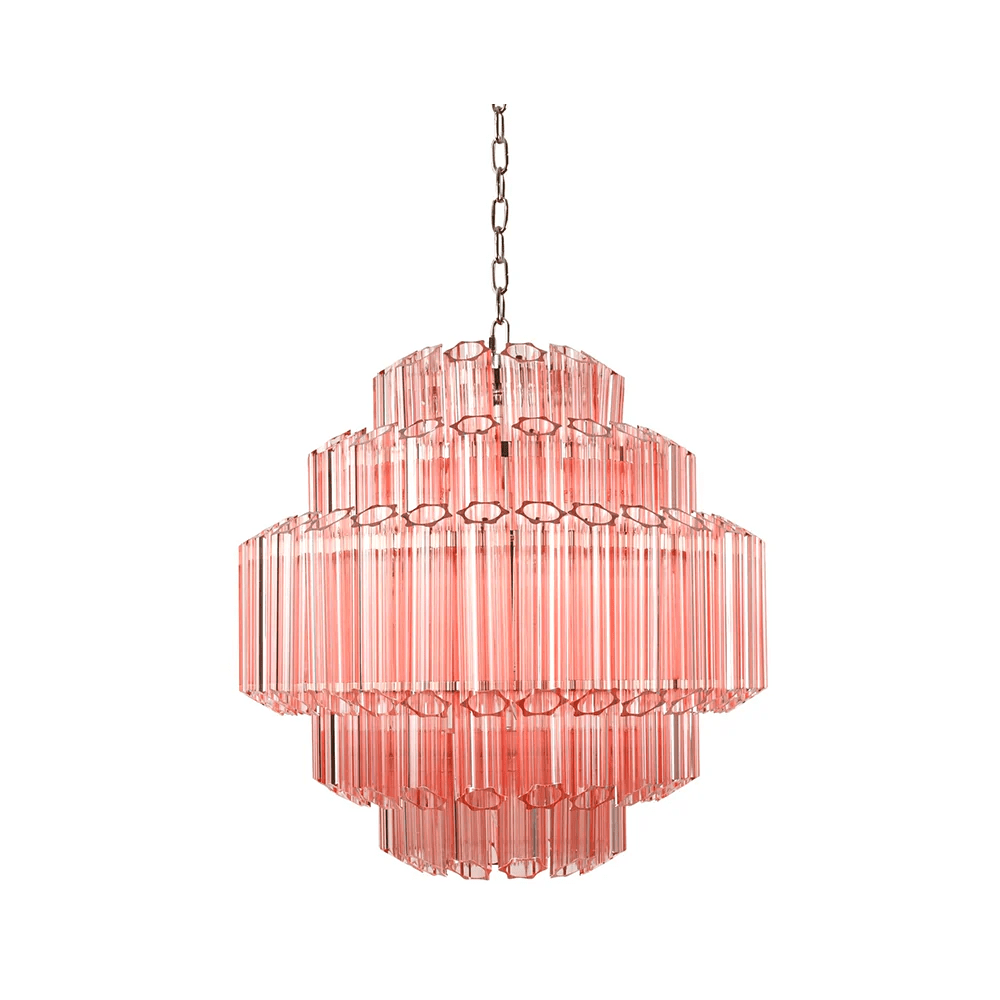 Elegant Pink Palermo Glass Chandelier with Adjustable Height & Crystal