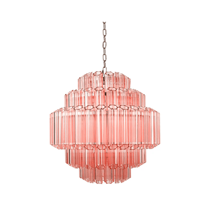 Elegant Pink Palermo Glass Chandelier with Adjustable Height & Crystal