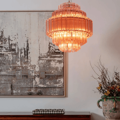 Elegant Pink Palermo Glass Chandelier with Adjustable Height & Crystal