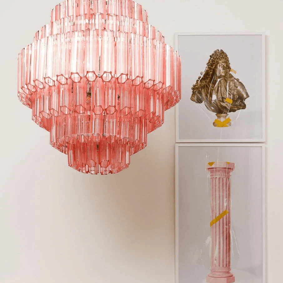 Elegant Pink Palermo Glass Chandelier with Adjustable Height & Crystal