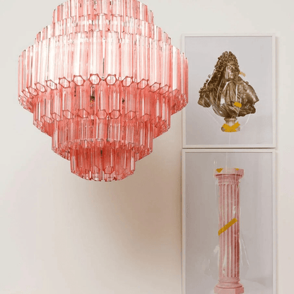 Elegant Pink Palermo Glass Chandelier with Adjustable Height & Crystal