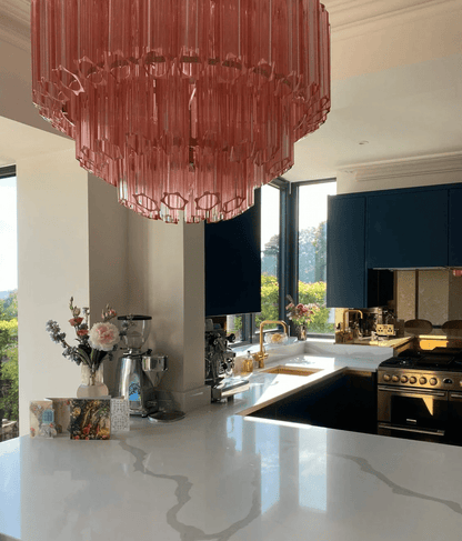 Elegant Pink Palermo Glass Chandelier with Adjustable Height & Crystal