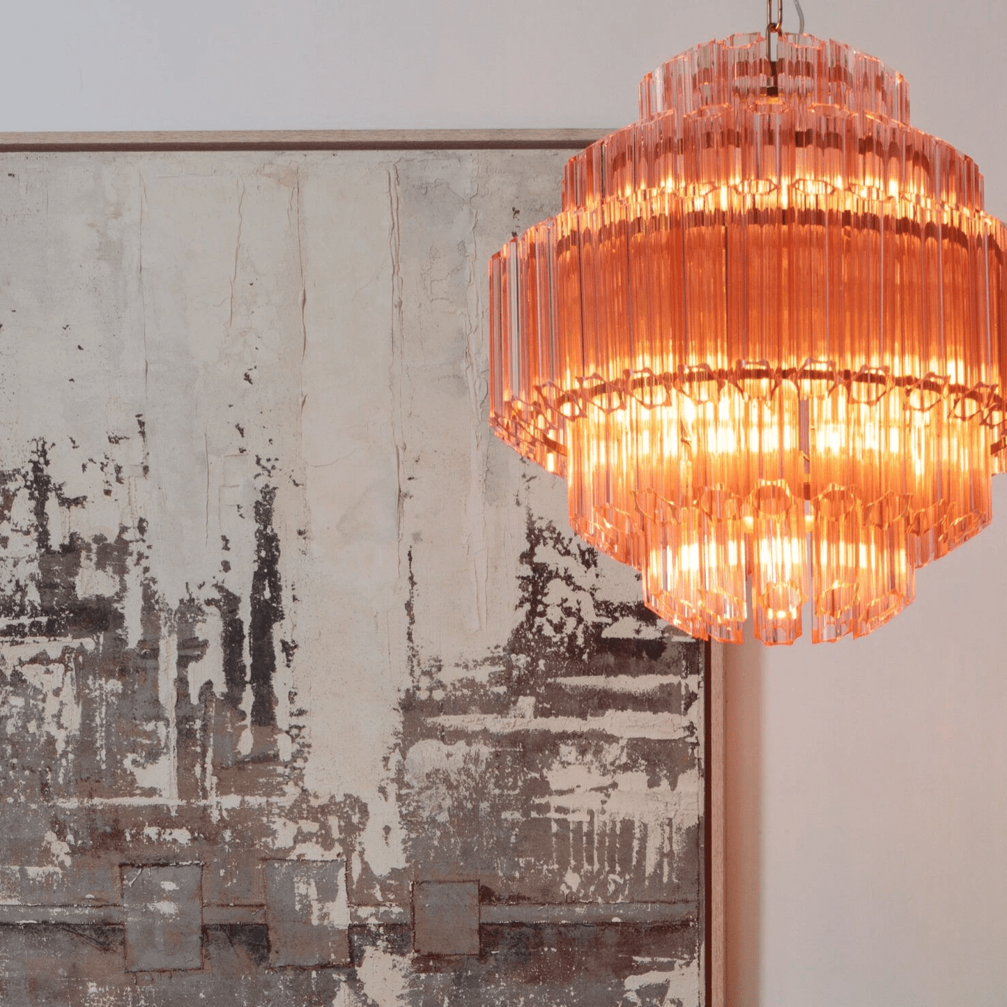 Elegant Pink Palermo Glass Chandelier with Adjustable Height & Crystal