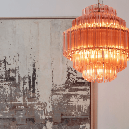 Elegant Pink Palermo Glass Chandelier with Adjustable Height & Crystal