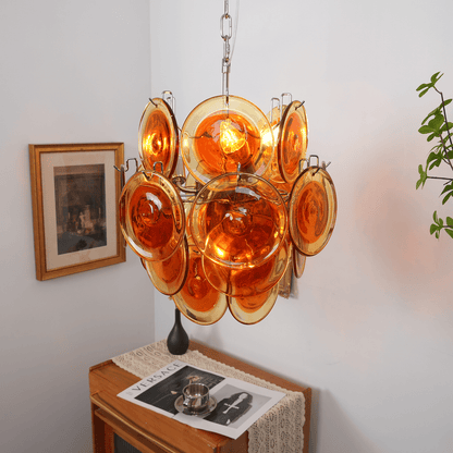 Orange Transparent Glass Disc Chandelier with Adjustable Height & Mode