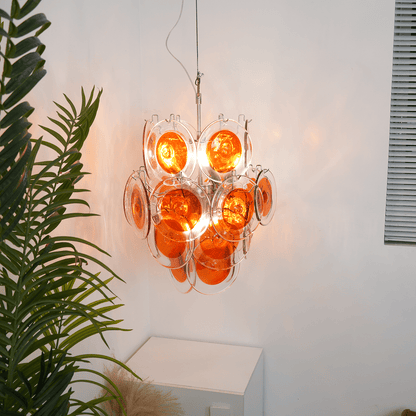 Orange Transparent Glass Disc Chandelier with Adjustable Height & Mode