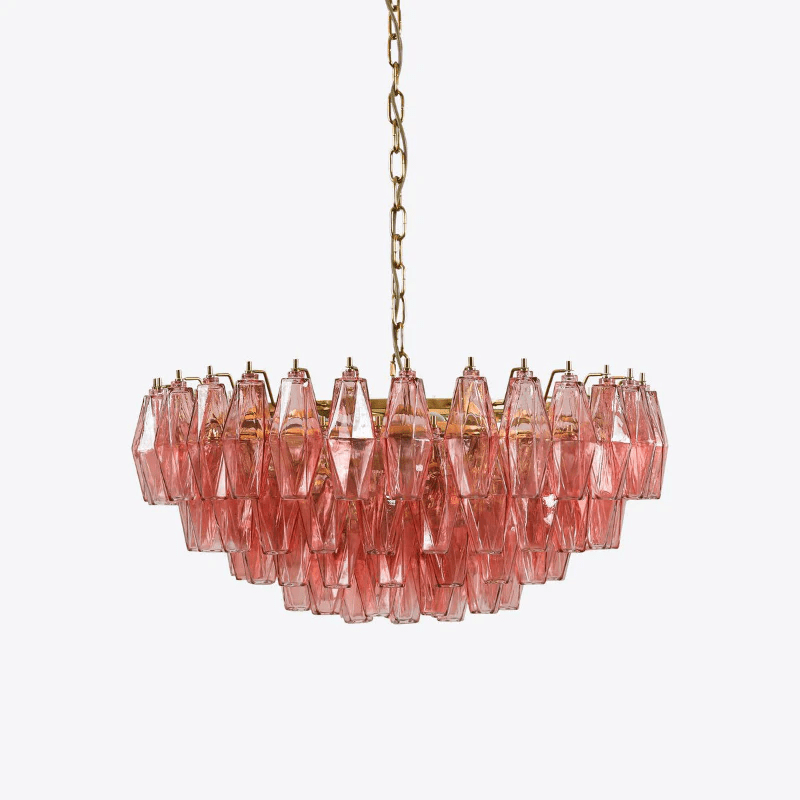 Modern Pink Polygon Drop Chandelier - Elegant Design & Adjustable Heig