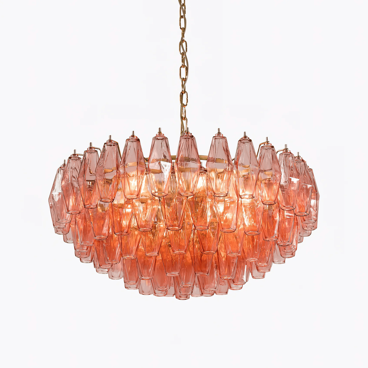 Modern Pink Polygon Drop Chandelier - Elegant Design & Adjustable Heig