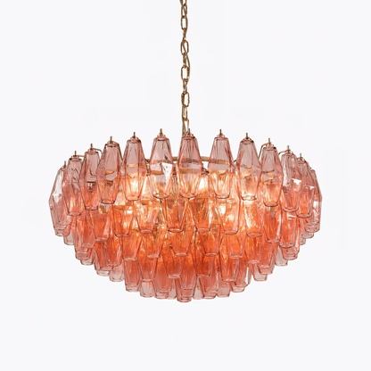 Modern Pink Polygon Drop Chandelier - Elegant Design & Adjustable Heig