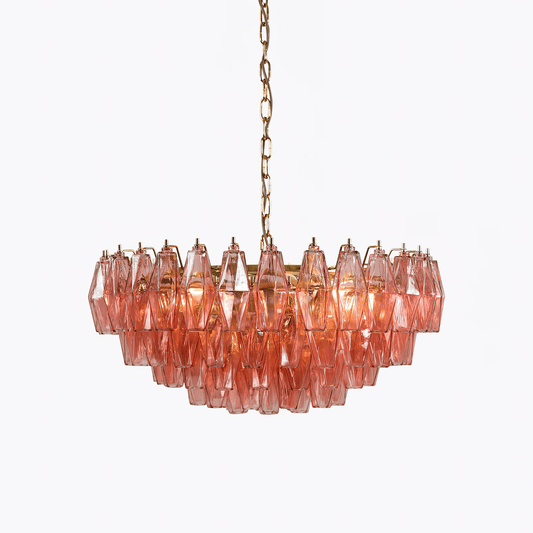 Modern Pink Polygon Drop Chandelier - Elegant Design & Adjustable Heig