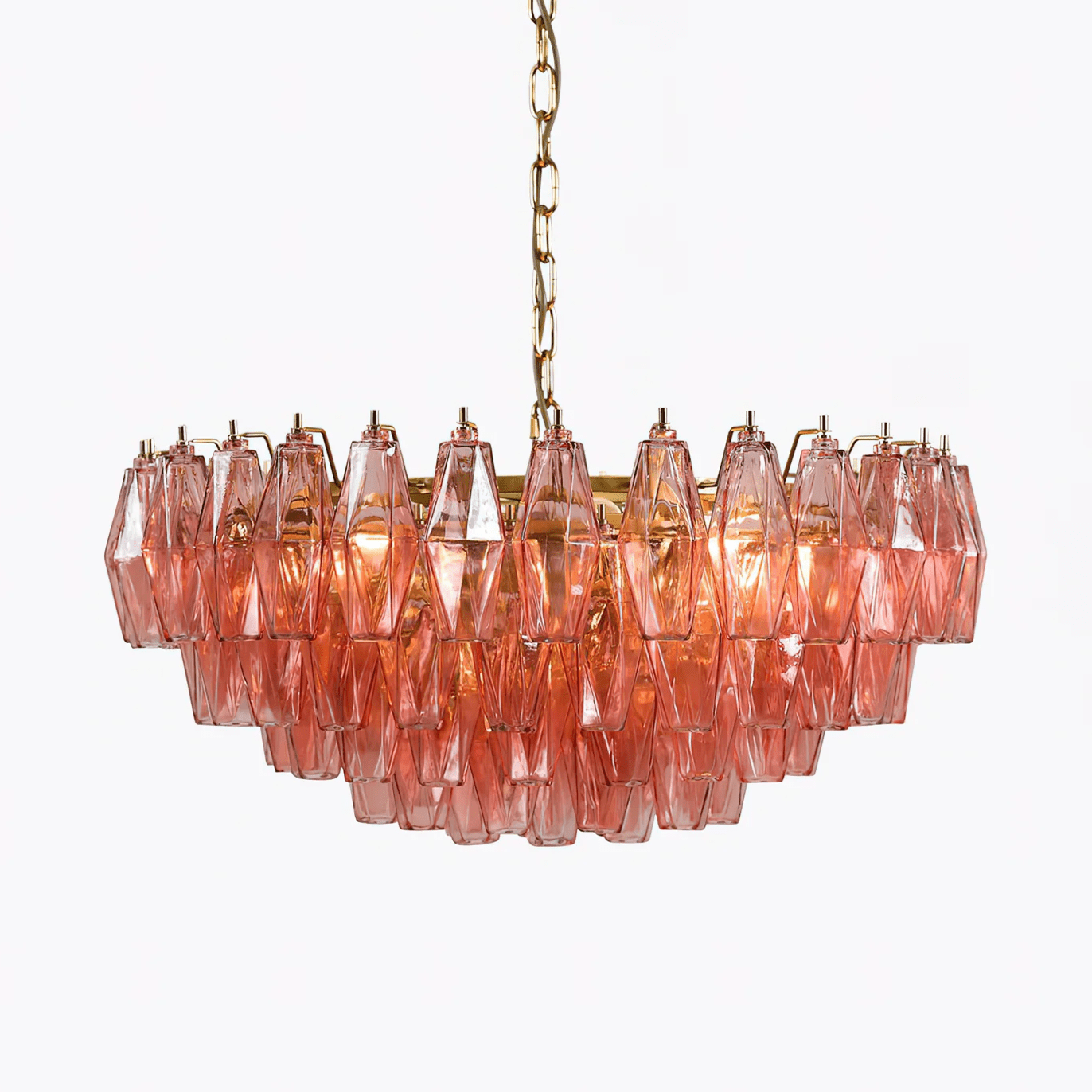 Modern Pink Polygon Drop Chandelier - Elegant Design & Adjustable Heig