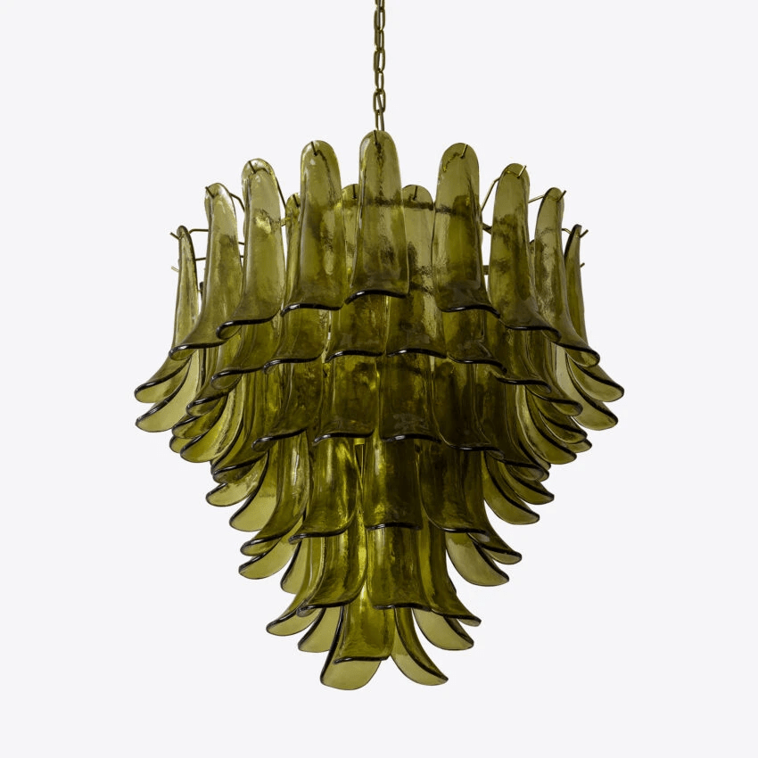 Elegant Green Petalo Chandelier with Adjustable Height & Energy-Effici
