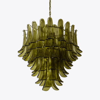 Elegant Green Petalo Chandelier with Adjustable Height & Energy-Effici