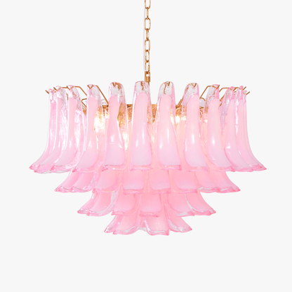 Fiora Pink Glass Chandelier - Elegant Design with Adjustable Height &