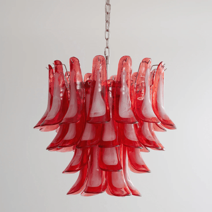 Crimson Glass Petals Chandelier - Elegant Design with Adjustable Heigh