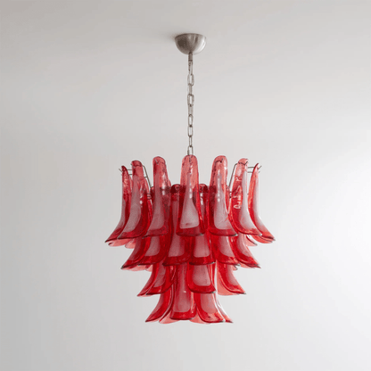 Crimson Glass Petals Chandelier - Elegant Design with Adjustable Heigh