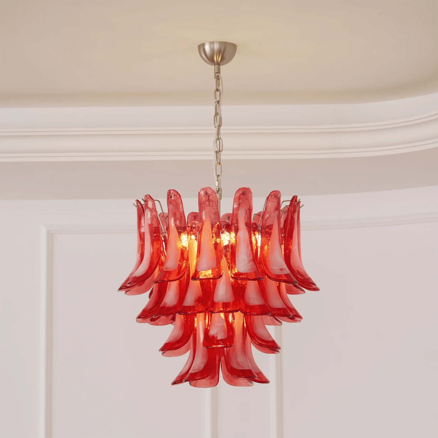 Crimson Glass Petals Chandelier - Elegant Design with Adjustable Heigh
