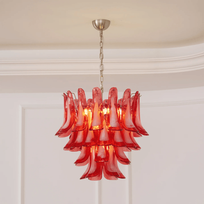 Crimson Glass Petals Chandelier - Elegant Design with Adjustable Heigh