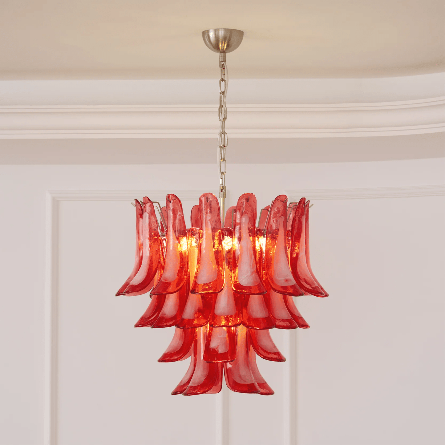 Crimson Glass Petals Chandelier - Elegant Design with Adjustable Heigh