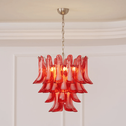 Crimson Glass Petals Chandelier - Elegant Design with Adjustable Heigh