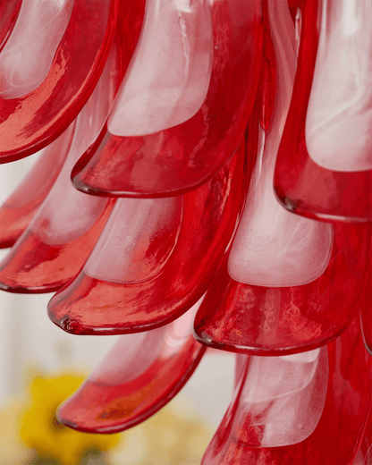 Crimson Glass Petals Chandelier - Elegant Design with Adjustable Heigh