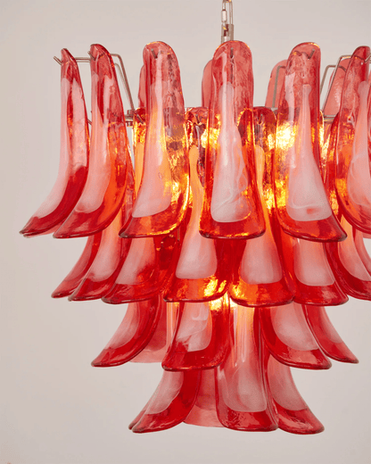 Crimson Glass Petals Chandelier - Elegant Design with Adjustable Heigh