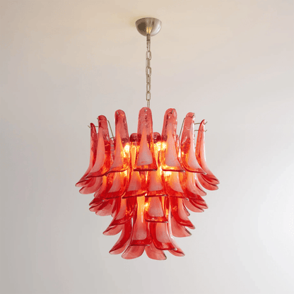 Crimson Glass Petals Chandelier - Elegant Design with Adjustable Heigh