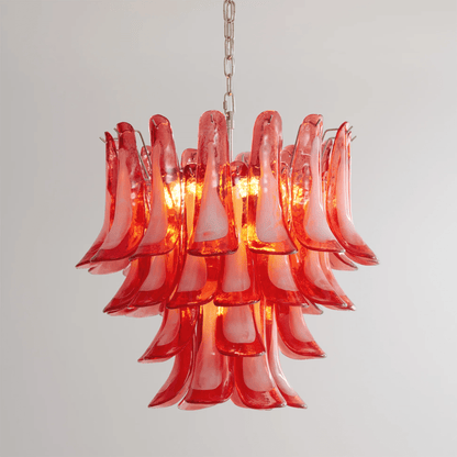 Crimson Glass Petals Chandelier - Elegant Design with Adjustable Heigh
