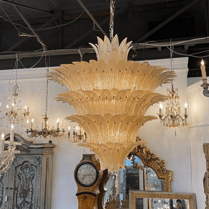 Elegant Glass Palmette Chandelier with Dimmable LED Lights