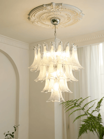 Elegant Glass Leaf Chandelier - Adjustable Height, Energy Efficient Li
