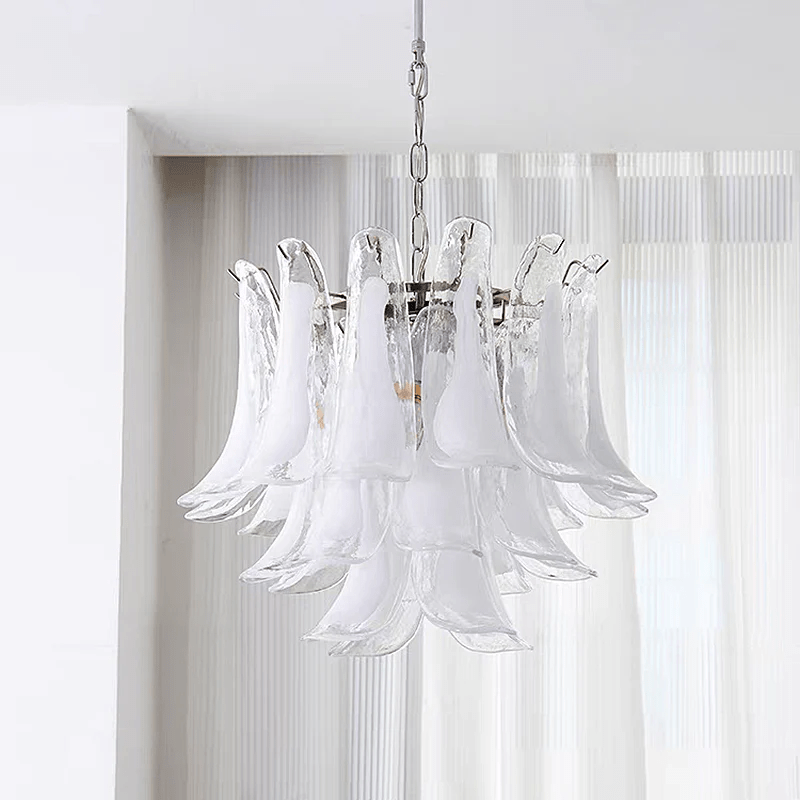 Elegant Glass Leaf Chandelier - Adjustable Height, Energy Efficient Li