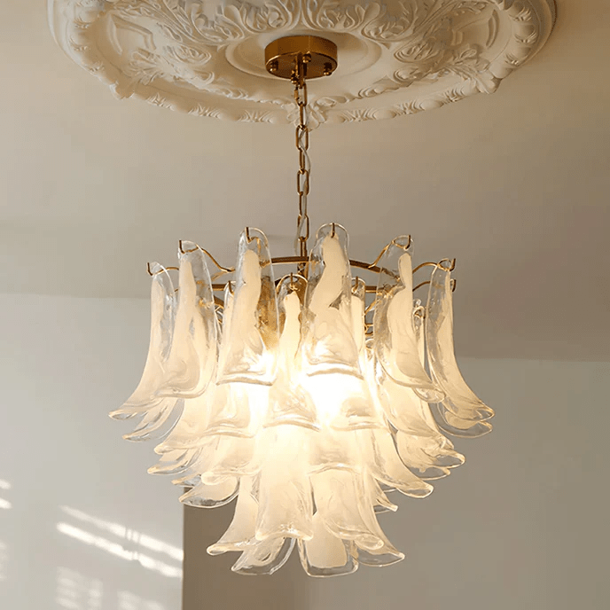 Elegant Glass Leaf Chandelier - Adjustable Height, Energy Efficient Li