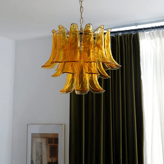Elegant Glass Leaf Chandelier - Adjustable Height, Energy Efficient Li
