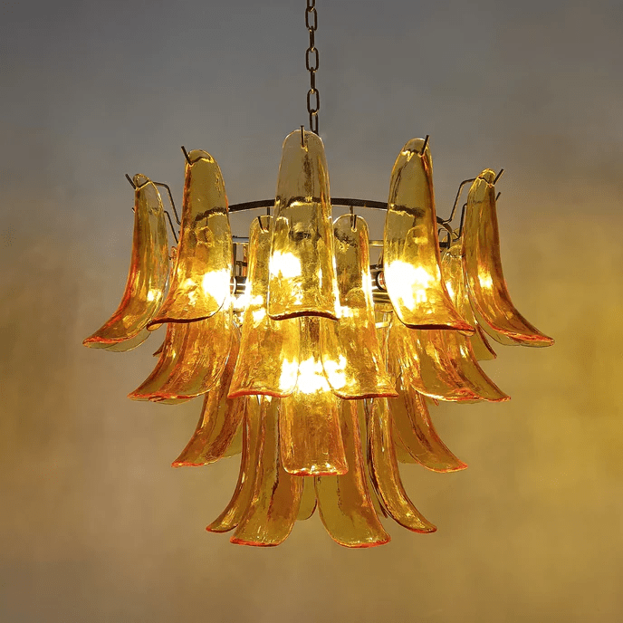 Elegant Glass Leaf Chandelier - Adjustable Height, Energy Efficient Li