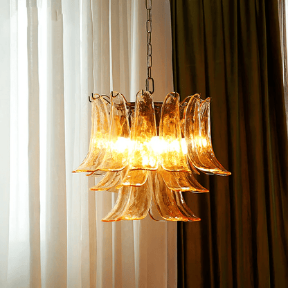 Elegant Glass Leaf Chandelier - Adjustable Height, Energy Efficient Li