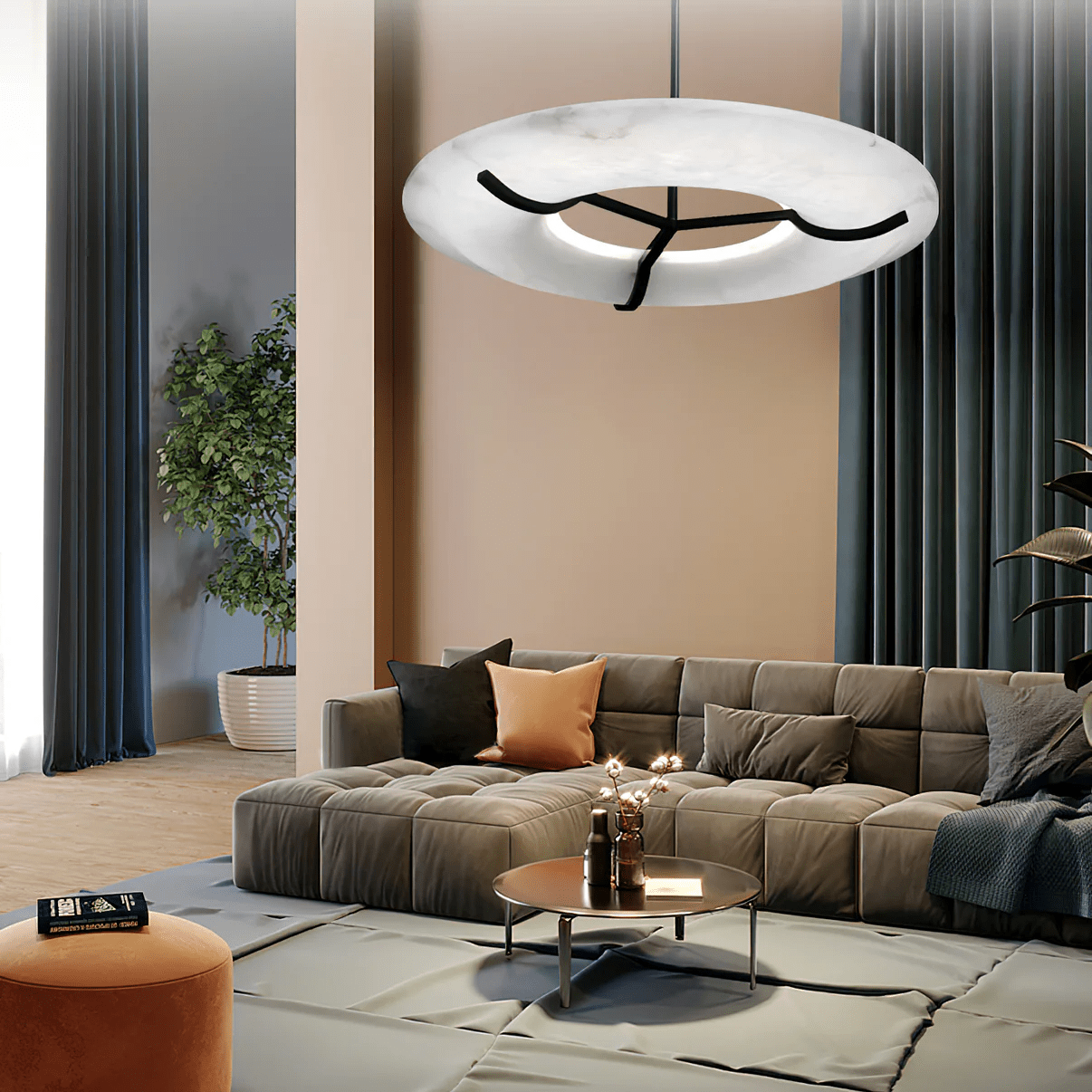 Elegant Alabaster Pendant Light - Adjustable Height, Soft Glow