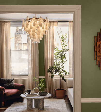 Lunara White Glass Chandelier - Elegant Design with Adjustable Height