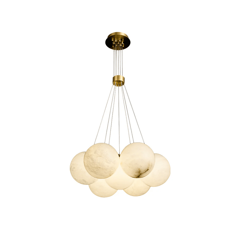 Elegant Alabaster Balls Chandelier - Adjustable Height & Soft Glow