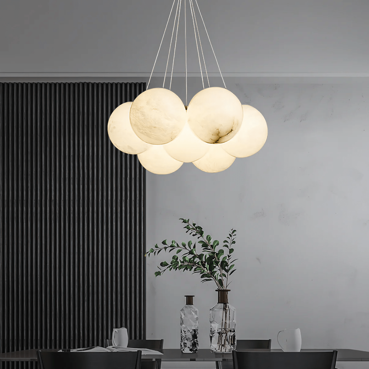 Elegant Alabaster Balls Chandelier - Adjustable Height & Soft Glow