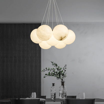 Elegant Alabaster Balls Chandelier - Adjustable Height & Soft Glow
