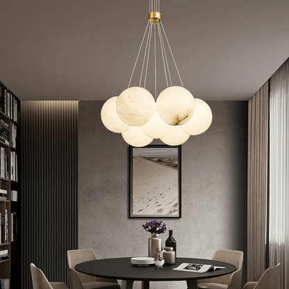 Elegant Alabaster Balls Chandelier - Adjustable Height & Soft Glow