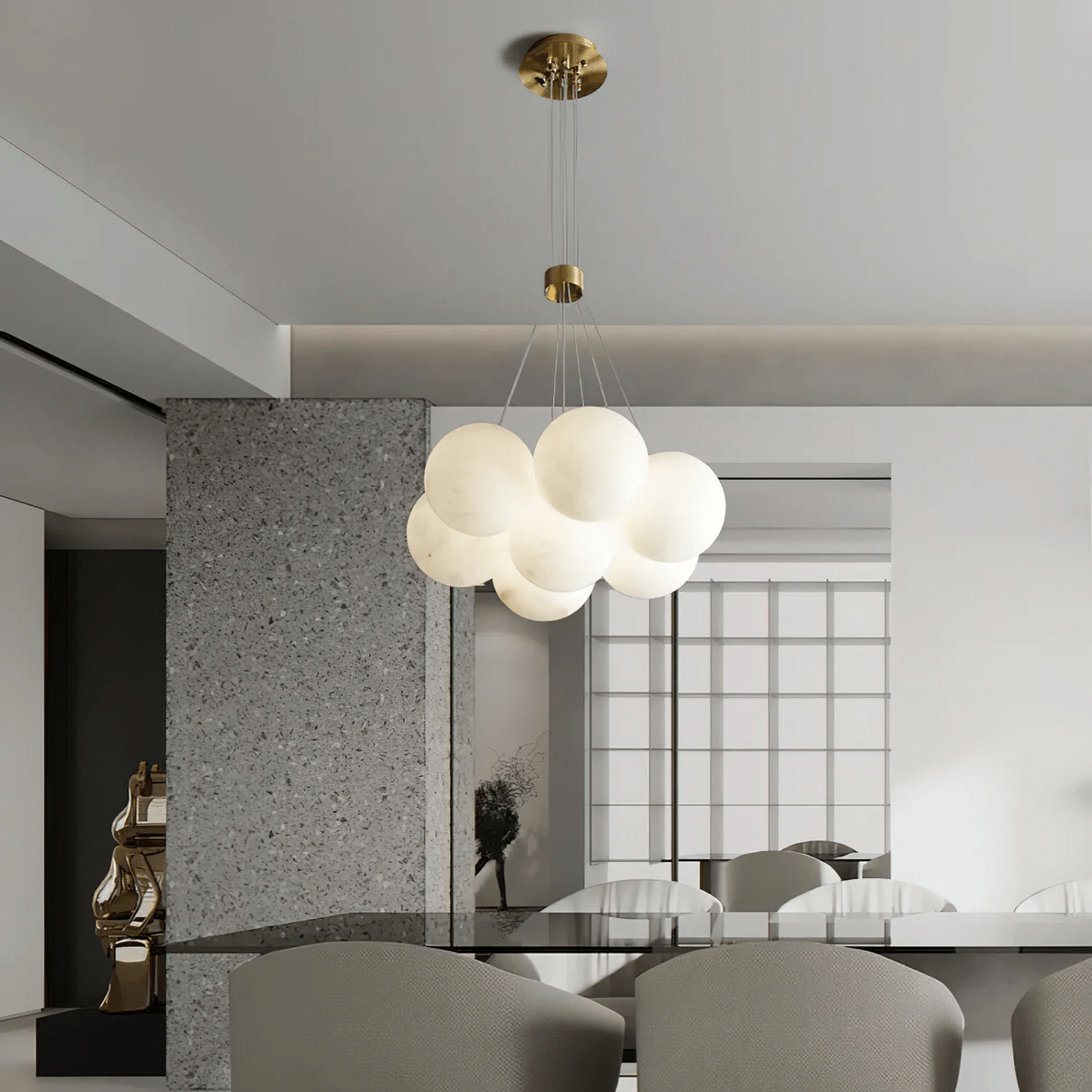 Elegant Alabaster Balls Chandelier - Adjustable Height & Soft Glow