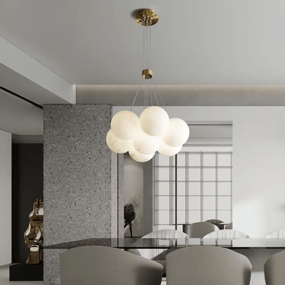 Elegant Alabaster Balls Chandelier - Adjustable Height & Soft Glow